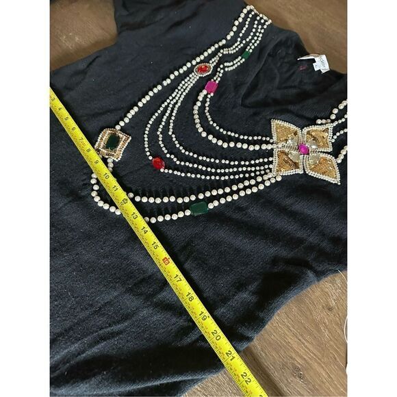 Vtg 90s Outlander Women’s Black Angora Rabbit Hair and Silk Blend Jewels Beads L - Picture 10 of 11